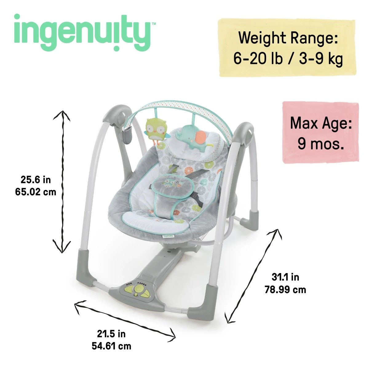 INGENUITY™ SWING 'N GO PORTABLE SWING - HUGS & HOOTS - Premium for Kids in Qatar | Toysaro.com