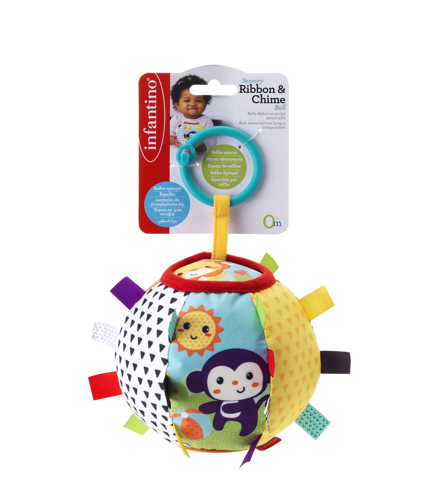 INFANTINO SENSORY RIBBON & CHIME BALL TOY FOR BABY FROM 0 MONTHS AND ABOVE-MULTICOLOR