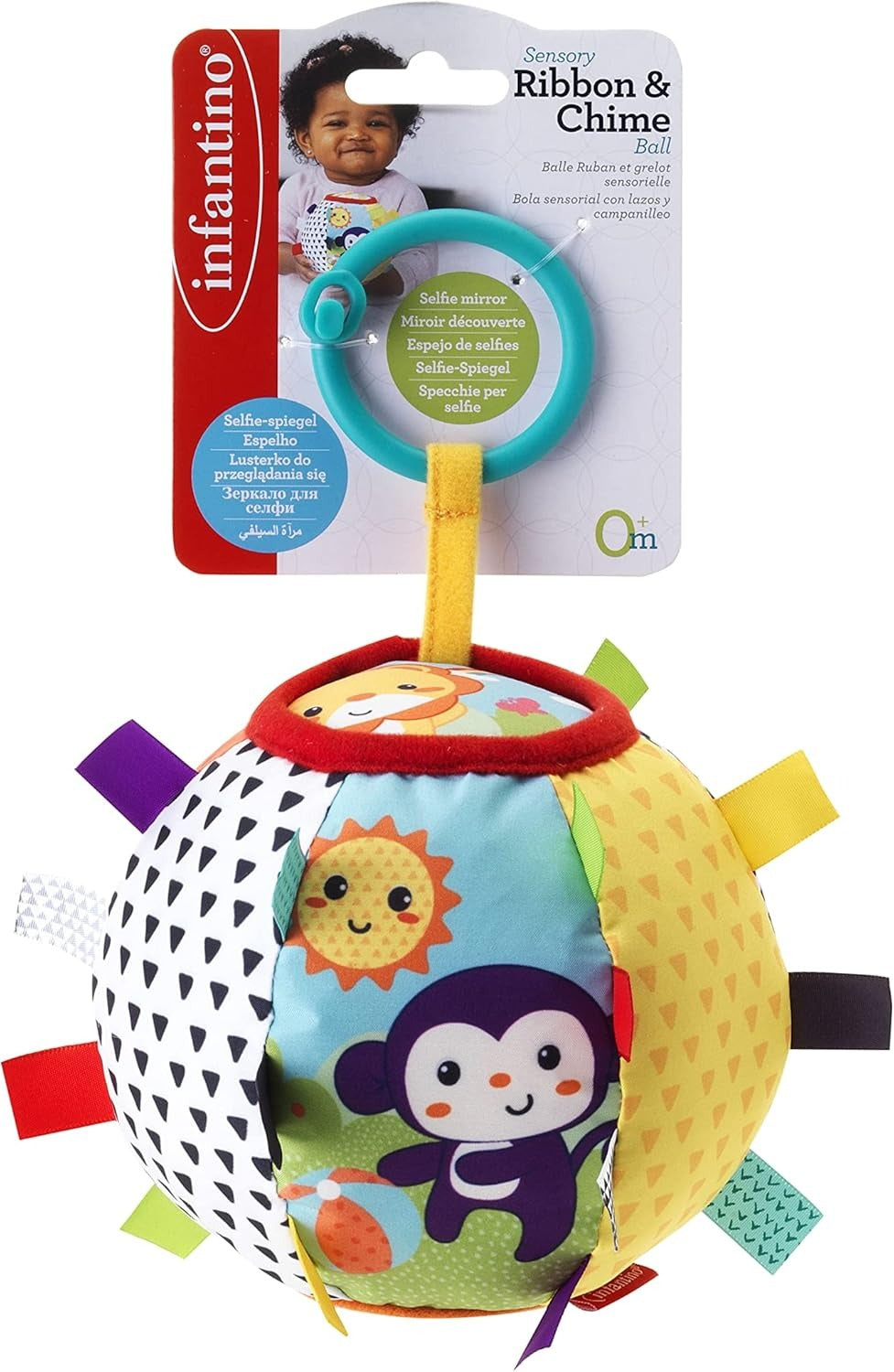 INFANTINO SENSORY RIBBON & CHIME BALL TOY FOR BABY FROM 0 MONTHS AND ABOVE-MULTICOLOR
