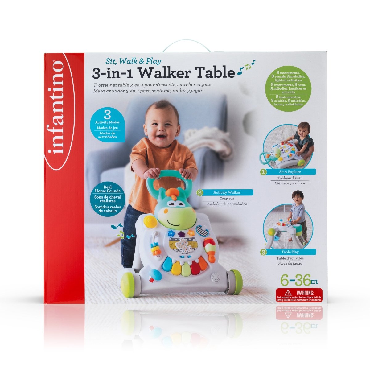 Infantino 3-in-1 Sit, Walk & Play Walker – Activity & Entertainment Table for 6–36 Months, Multicolor | Toysaro Qatar