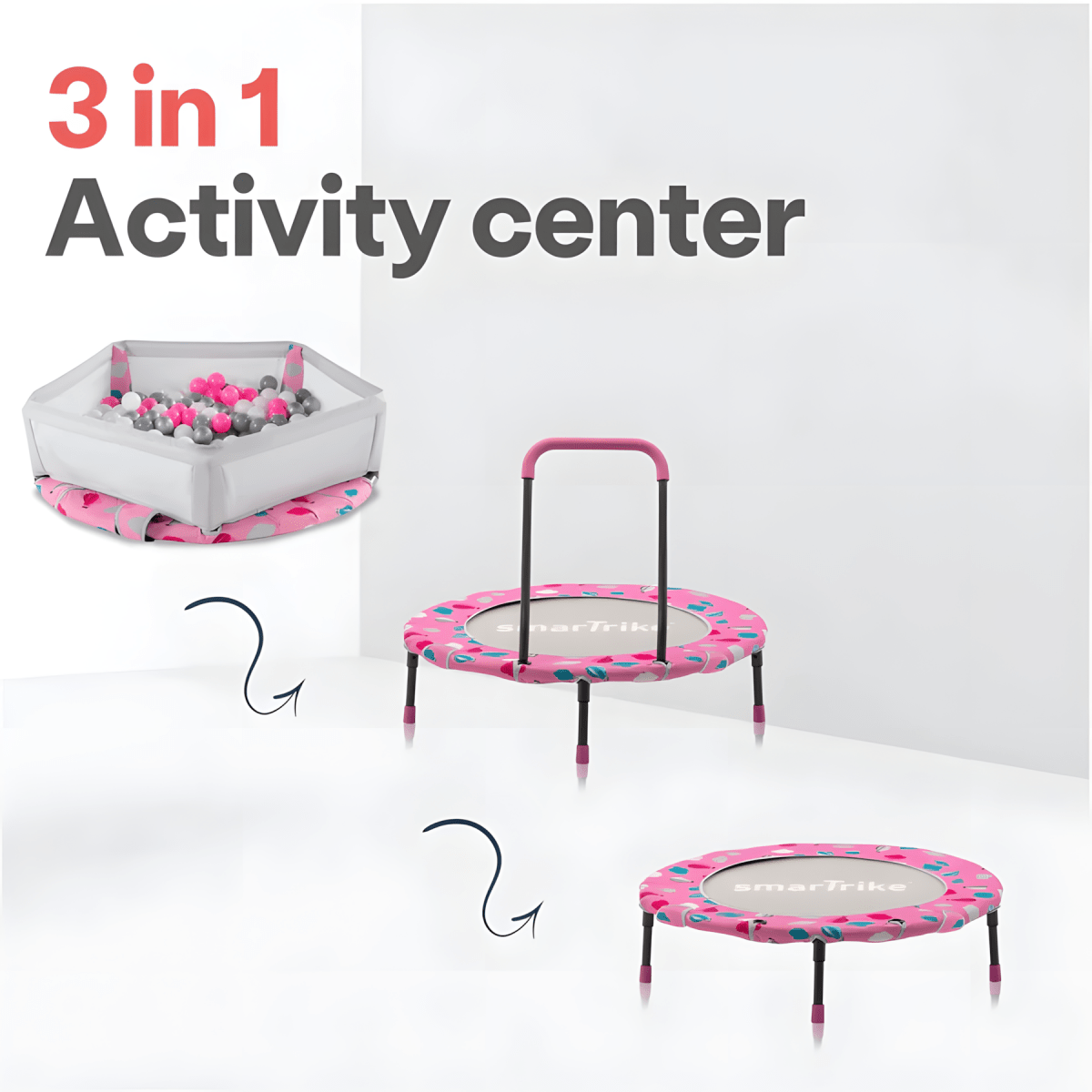 SMARTRIKE - ACTIVITY CENTER 3IN1 TRAMPOLINE™ - PINK - Premium for Kids in Qatar | Toysaro.com