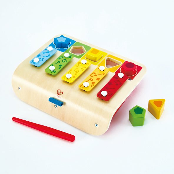 Hape - 2 - in - 1 Wooden Shape Sorter and Xylophone 7pcs - Premium for Kids in Qatar | Toysaro.com