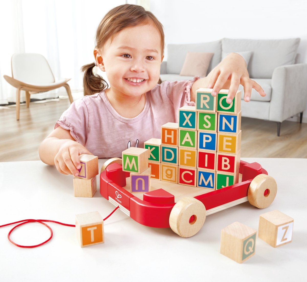 Hape Wooden Pull - Along Cart With Stacking Blocks - Premium for Kids in Qatar | Toysaro.com