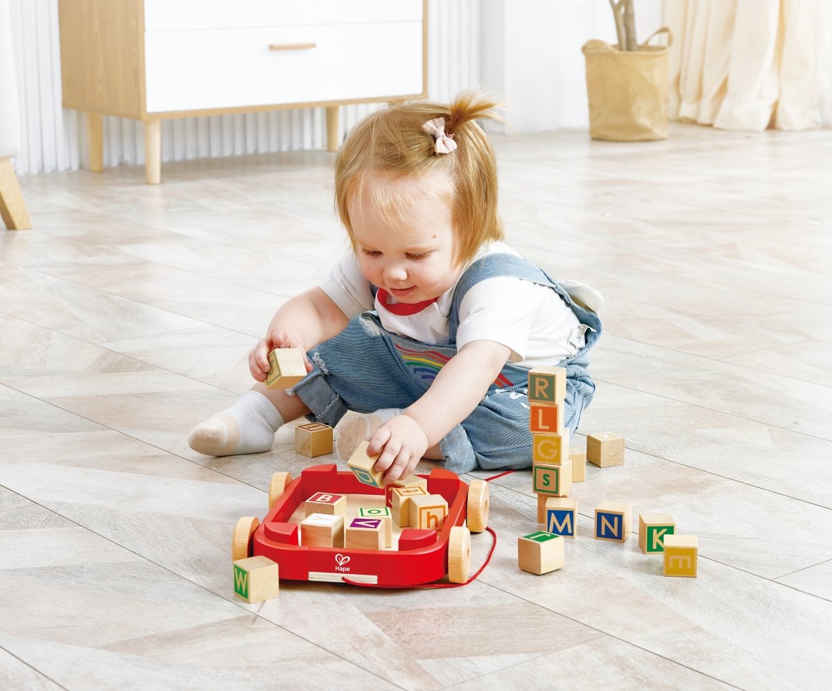 Hape Wooden Pull - Along Cart With Stacking Blocks - Premium for Kids in Qatar | Toysaro.com