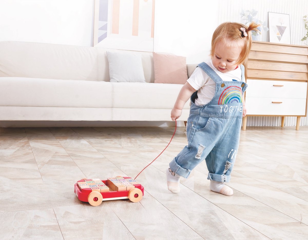 Hape Wooden Pull - Along Cart With Stacking Blocks - Premium for Kids in Qatar | Toysaro.com
