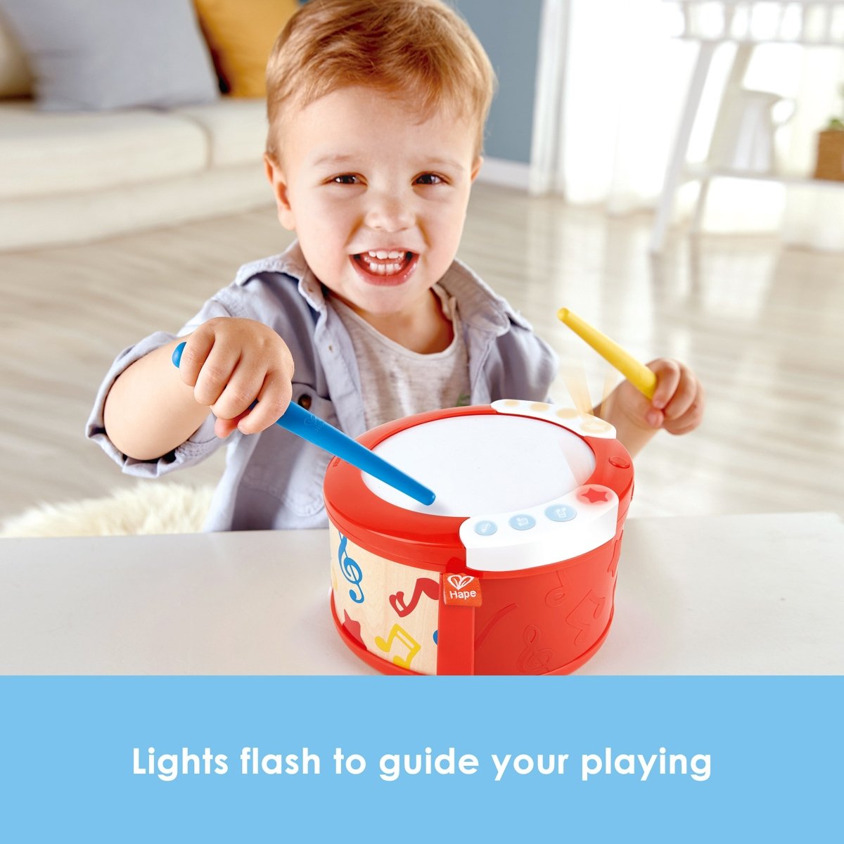 Hape Learn with Lights Musical Instrument Drum Set - 3pcs - Premium for Kids in Qatar | Toysaro.com