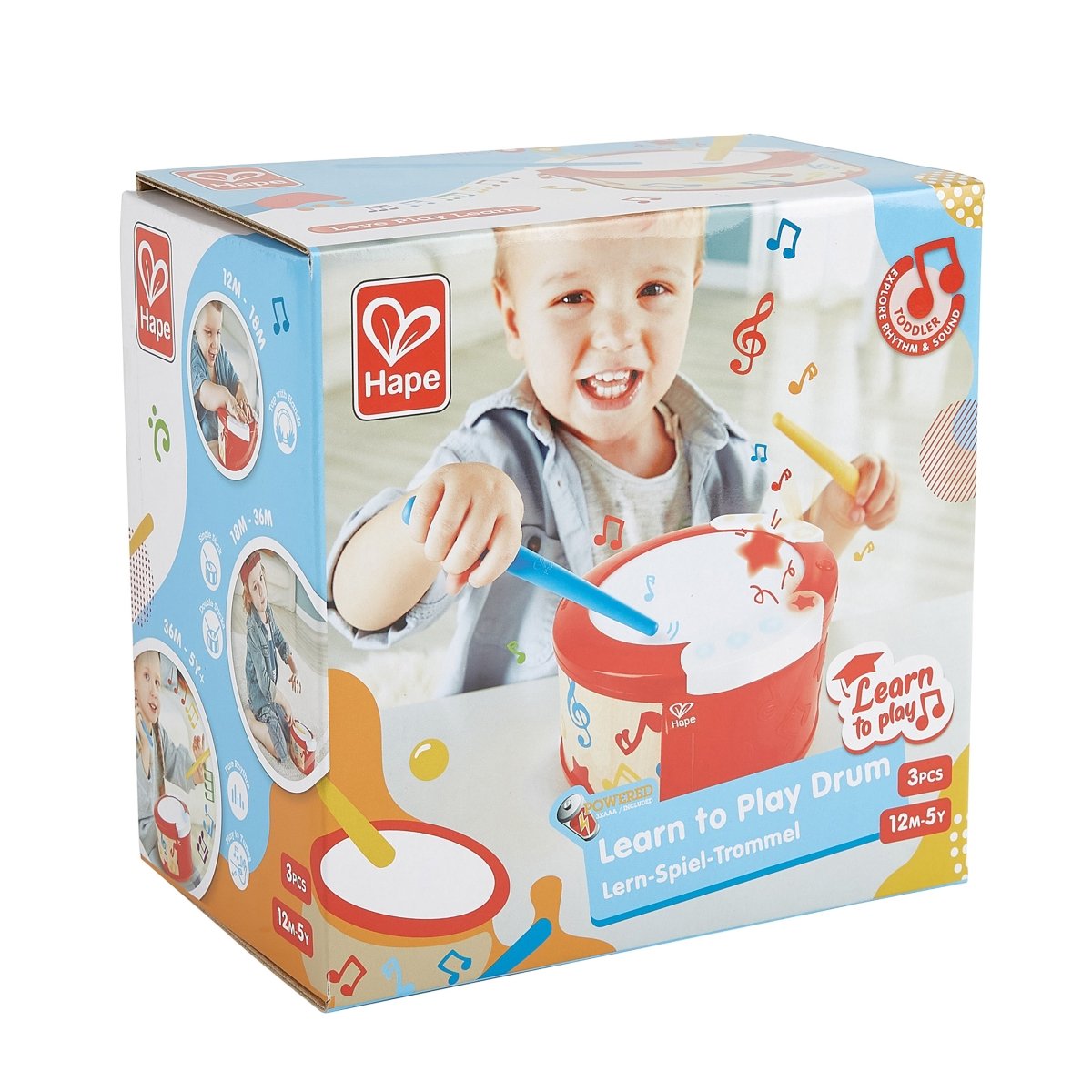 Hape Learn with Lights Musical Instrument Drum Set - 3pcs - Premium for Kids in Qatar | Toysaro.com