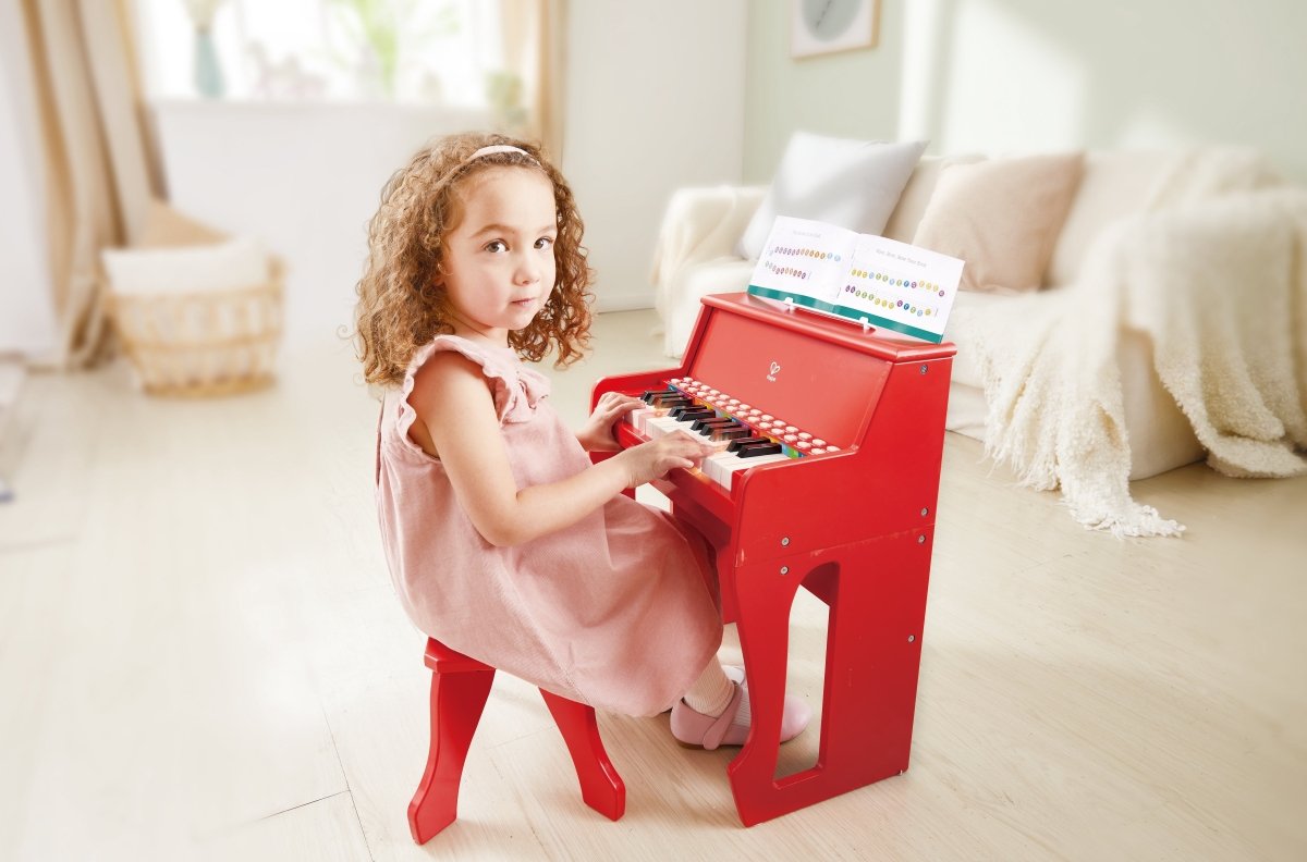Hape - 25 - key Electric Musical Piano W/ Lights & Stool - Red - Premium for Kids in Qatar | Toysaro.com