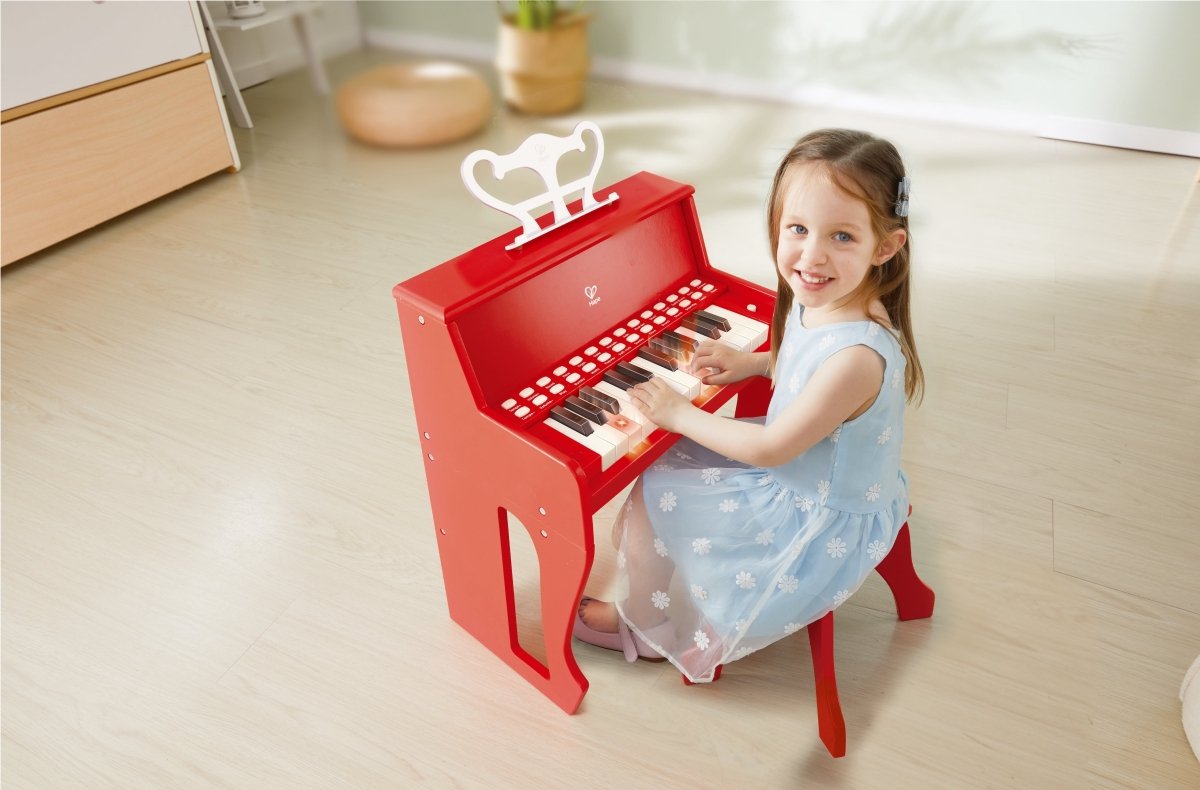 Hape - 25 - key Electric Musical Piano W/ Lights & Stool - Red - Premium for Kids in Qatar | Toysaro.com