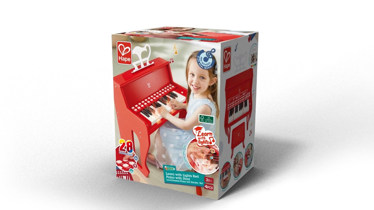 Hape - 25 - key Electric Musical Piano W/ Lights & Stool - Red - Premium for Kids in Qatar | Toysaro.com