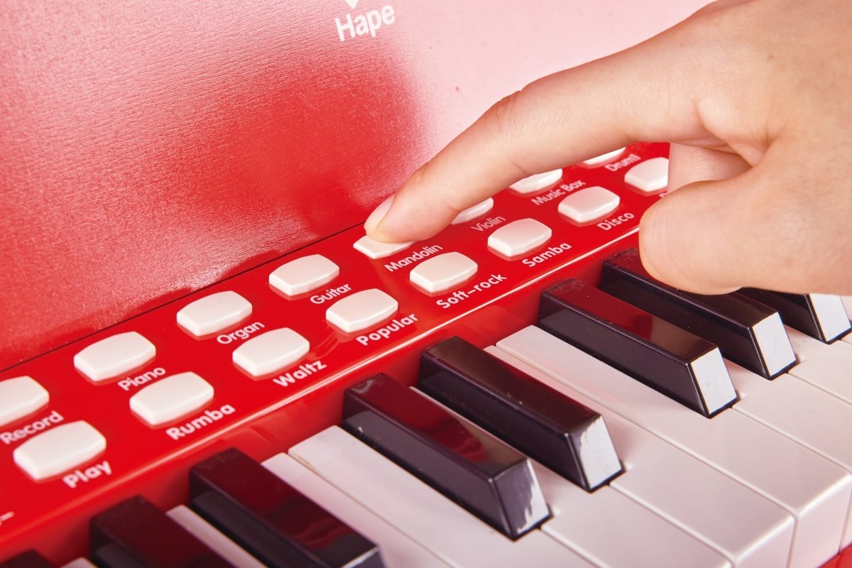 Hape - 25 - key Electric Musical Piano W/ Lights & Stool - Red - Premium for Kids in Qatar | Toysaro.com