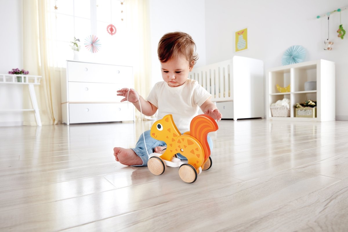 Hape Push and Pull Squirrel Wooden Pull Along Toy - Premium for Kids in Qatar | Toysaro.com