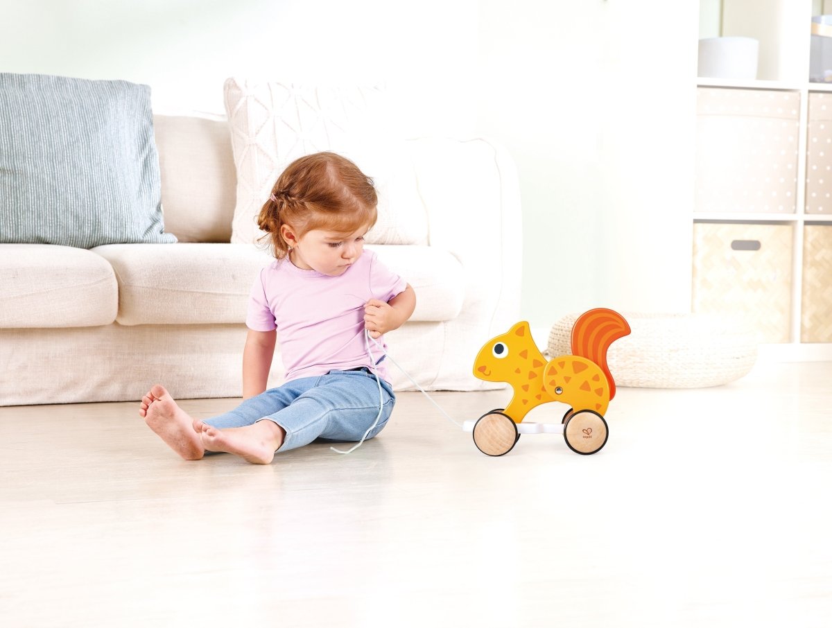 Hape Push and Pull Squirrel Wooden Pull Along Toy - Premium for Kids in Qatar | Toysaro.com