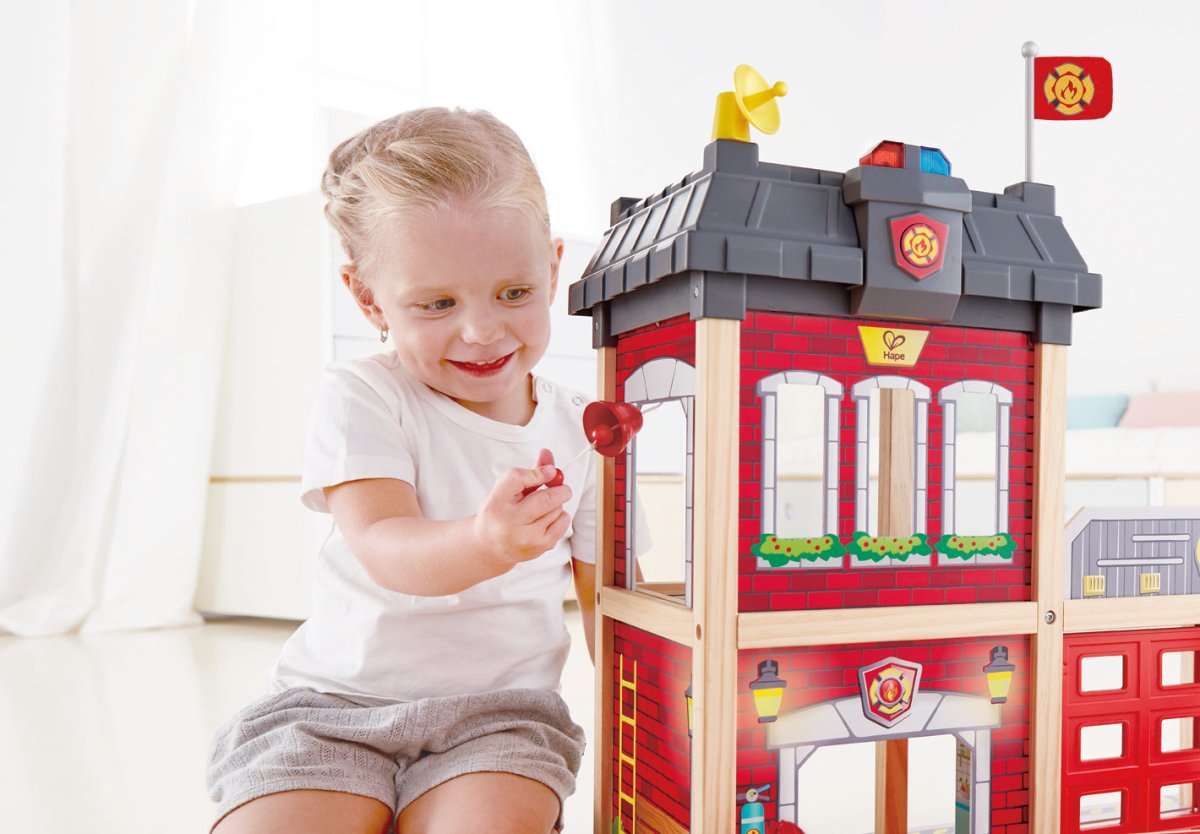 Hape Multi - Level City Fire Station & Fire Engine Toy - Premium for Kids in Qatar | Toysaro.com