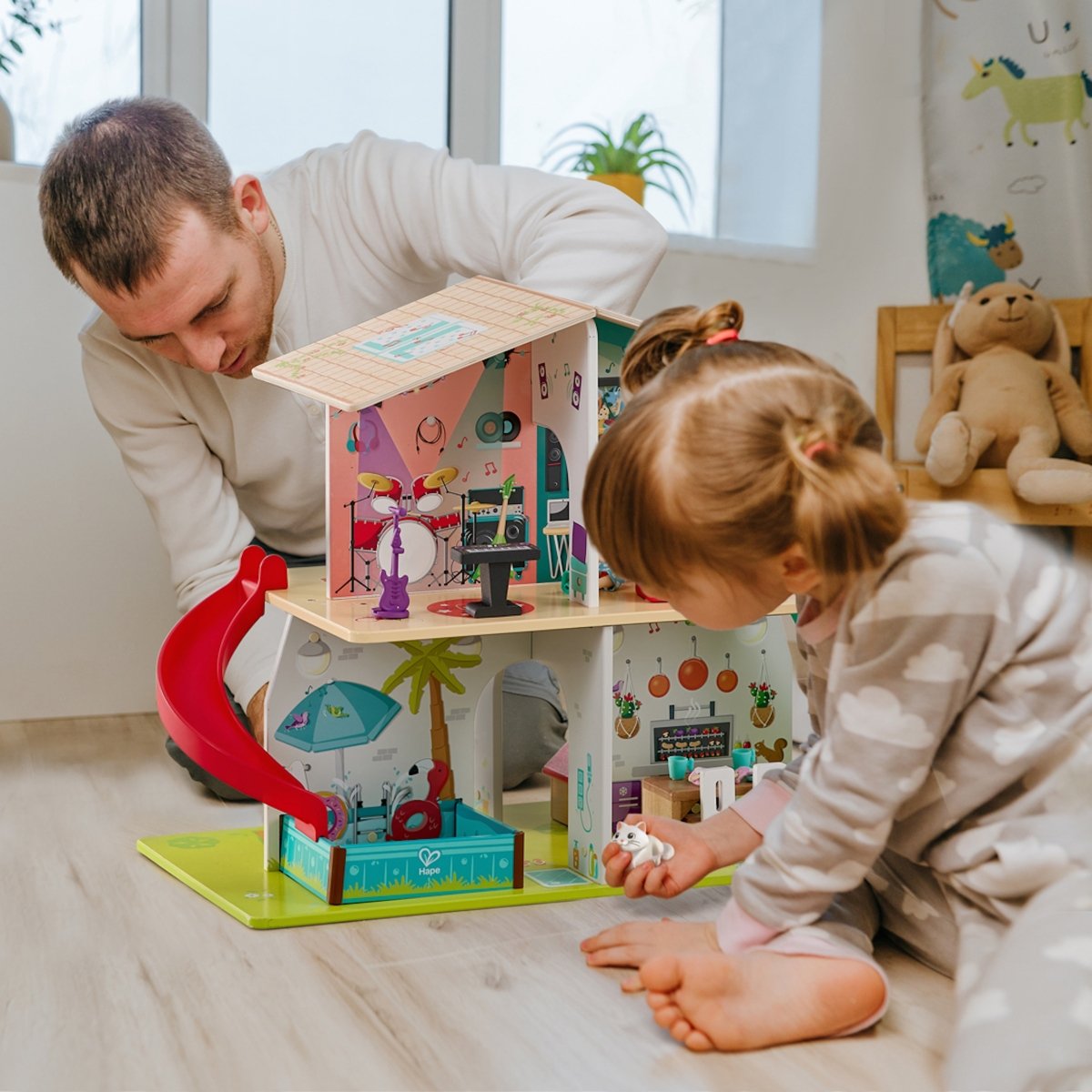 Hape - Rock & Slide Wooden Playhouse With Sound Effects - Premium for Kids in Qatar | Toysaro.com