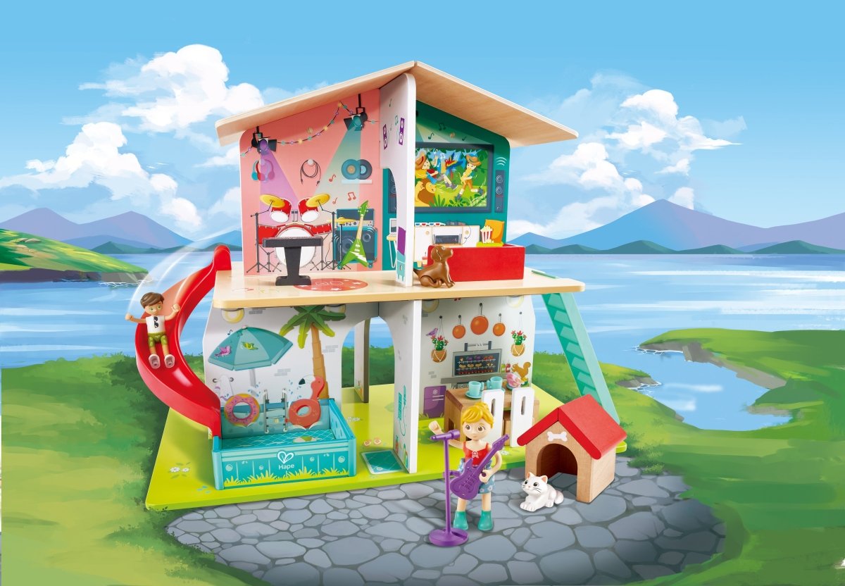 Hape - Rock & Slide Wooden Playhouse With Sound Effects - Premium for Kids in Qatar | Toysaro.com