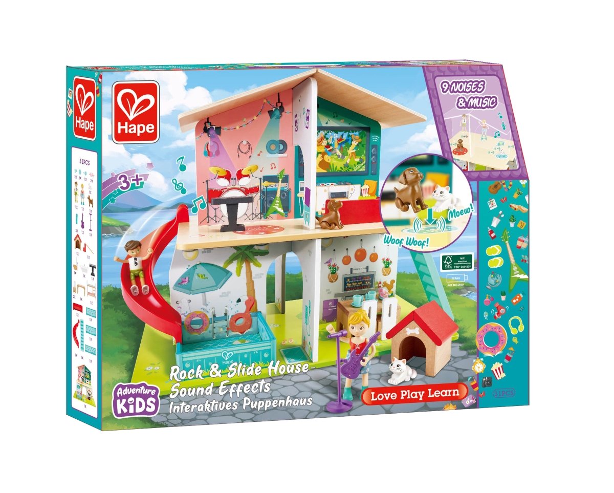 Hape - Rock & Slide Wooden Playhouse With Sound Effects - Premium for Kids in Qatar | Toysaro.com