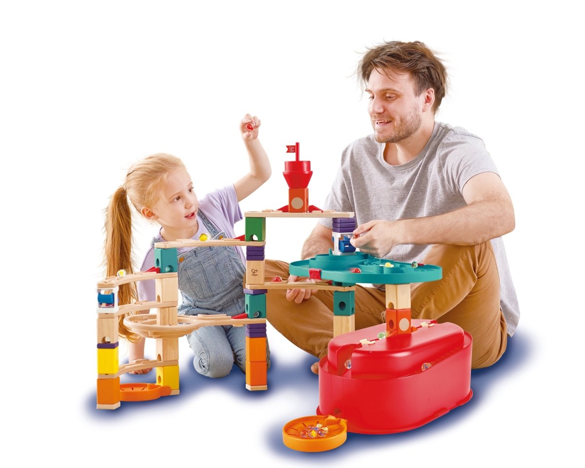 Hape Quadrilla Stack Track Marble Run Set 28pcs + 30 marbles - Premium for Kids in Qatar | Toysaro.com