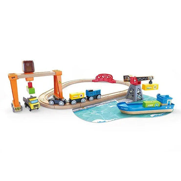 Hape Lift & Load Harbour Train and Railway Set 25pcs - Premium for Kids in Qatar | Toysaro.com