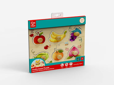 Hape 2 - Layer Fruit Peg Puzzle for Toddlers 24M+ | Wooden Educational Toy with 12 Pieces | Develops Fine Motor Skills, Fruit Recognition & Hand - Eye Coordination – Multicolor - Premium for Kids in Qatar | Toysaro.com
