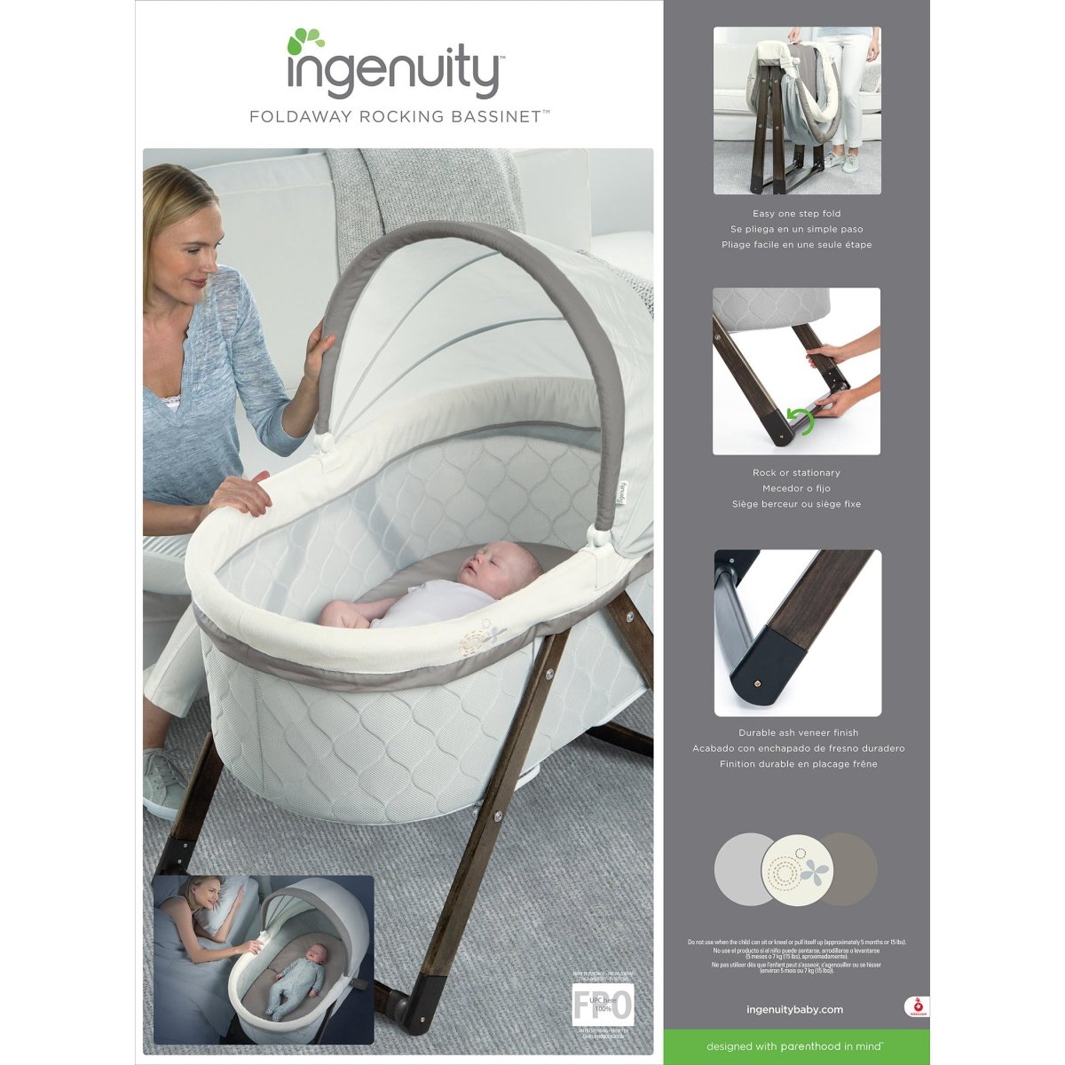 FOLDAWAY ROCKING WOOD BASSINET - CARRINGTON - Premium for Kids in Qatar | Toysaro.com