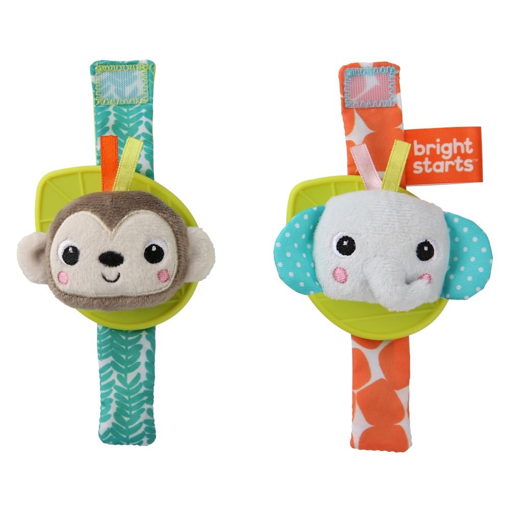 BRIGHT STARTS™ RATTLE & TEETHE WRIST PALS TOY - MONKEY & ELEPHANT - Premium for Kids in Qatar | Toysaro.com