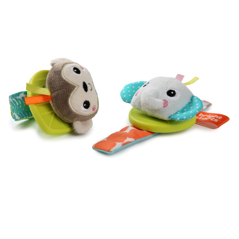 BRIGHT STARTS™ RATTLE & TEETHE WRIST PALS TOY - MONKEY & ELEPHANT - Premium for Kids in Qatar | Toysaro.com