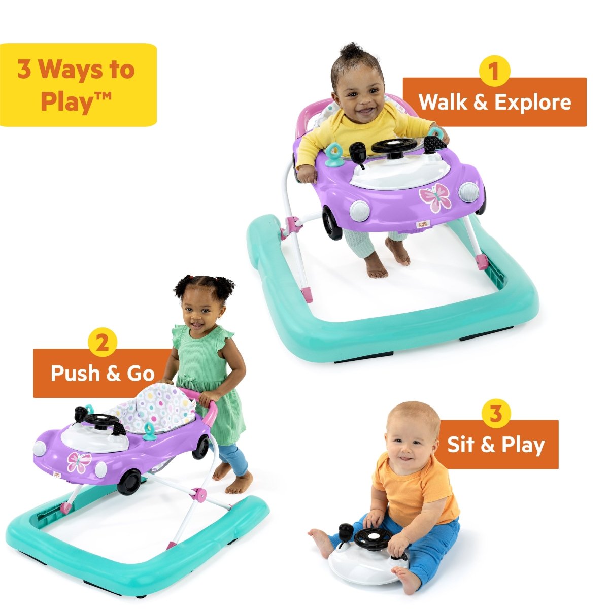 BRIGHT STARTS™LITTLE SPEEDSTER 3 - IN - 1 CAR WALKER – PURPLE POWER - Premium for Kids in Qatar | Toysaro.com