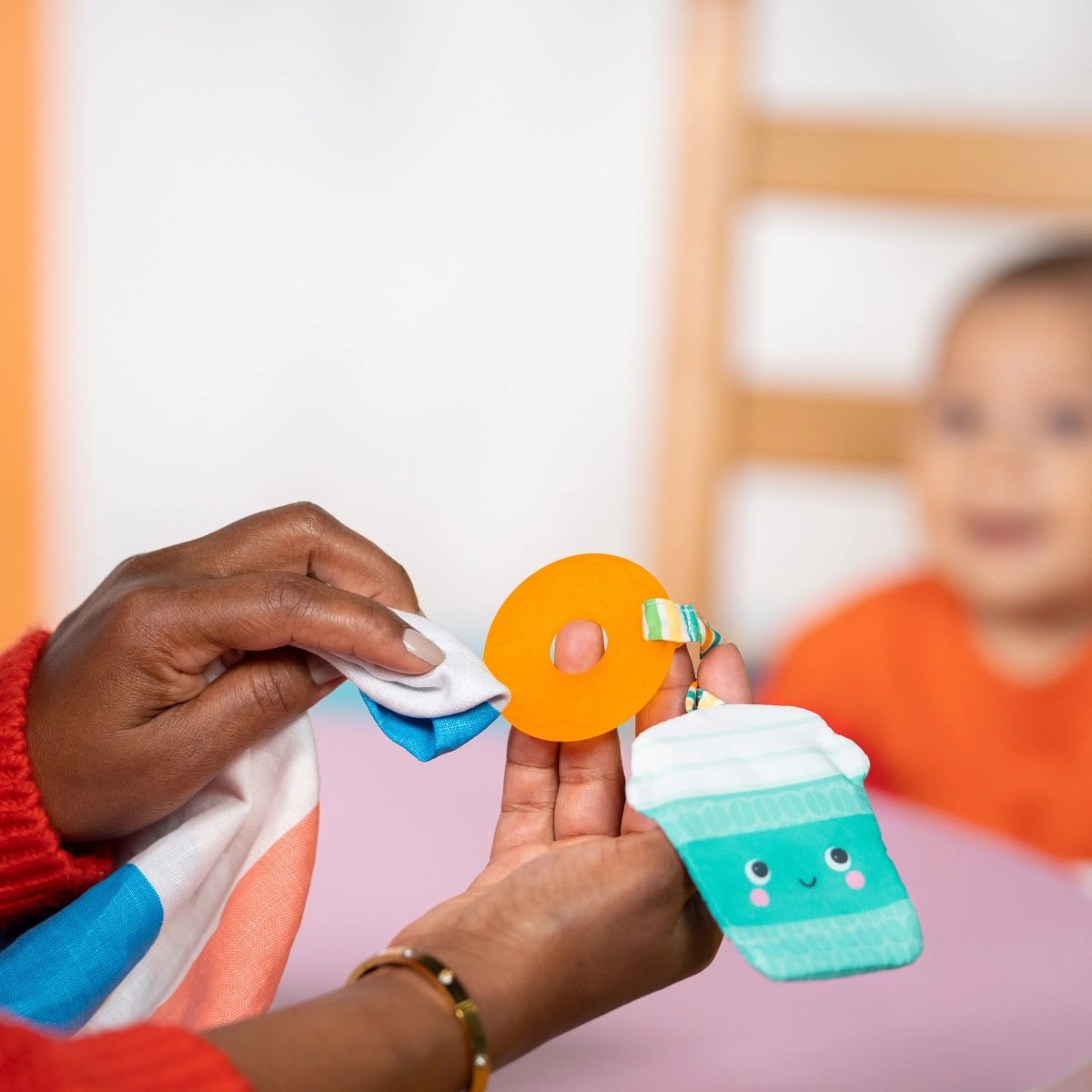 BRIGHT STARTS™PERFECT PAIR 2 - IN - 1 TEETHER TOY – COFFEE, DONUT, AVOCADO & TOAST - Premium for Kids in Qatar | Toysaro.com