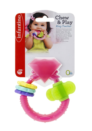 INFANTINO  CHEW & PLAY RING TEETHER FOR BABY SUITABLE FROM 0 MONTHS-MULTICOLOR