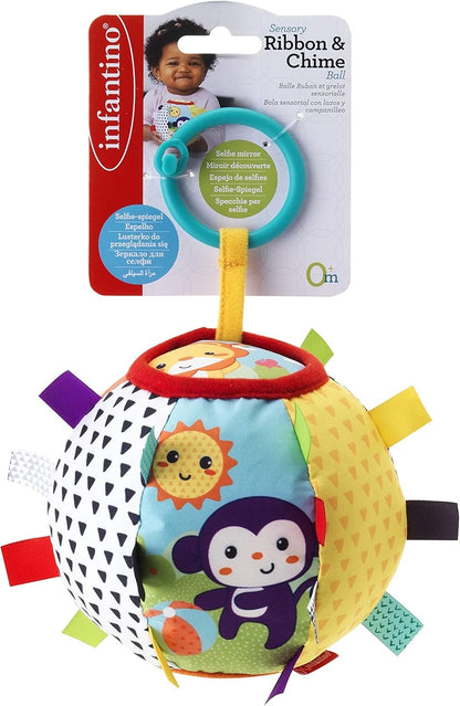 INFANTINO SENSORY RIBBON & CHIME BALL TOY FOR BABY FROM 0 MONTHS AND ABOVE-MULTICOLOR