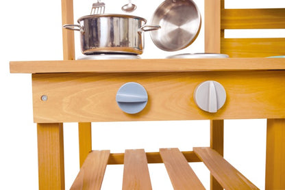 مجموعة مطبخ المستكشف الخارجي من HAPE – مطبخ لعب خشبي للاستخدام الخارجي مع حوض، خزان مياه، ألعاب رمل وأدوات، لعبة طبخ للعب التخيلي للأطفال، مجموعة لعب مطبخ متينة للحديقة للأطفال بعمر 3 سنوات فما فوق