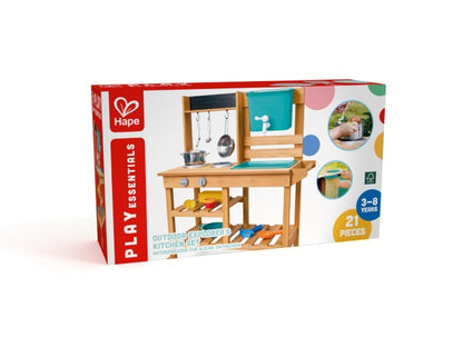 مجموعة مطبخ المستكشف الخارجي من HAPE – مطبخ لعب خشبي للاستخدام الخارجي مع حوض، خزان مياه، ألعاب رمل وأدوات، لعبة طبخ للعب التخيلي للأطفال، مجموعة لعب مطبخ متينة للحديقة للأطفال بعمر 3 سنوات فما فوق