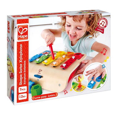 Hape - 2 - in - 1 Wooden Shape Sorter and Xylophone 7pcs - Premium for Kids in Qatar | Toysaro.com