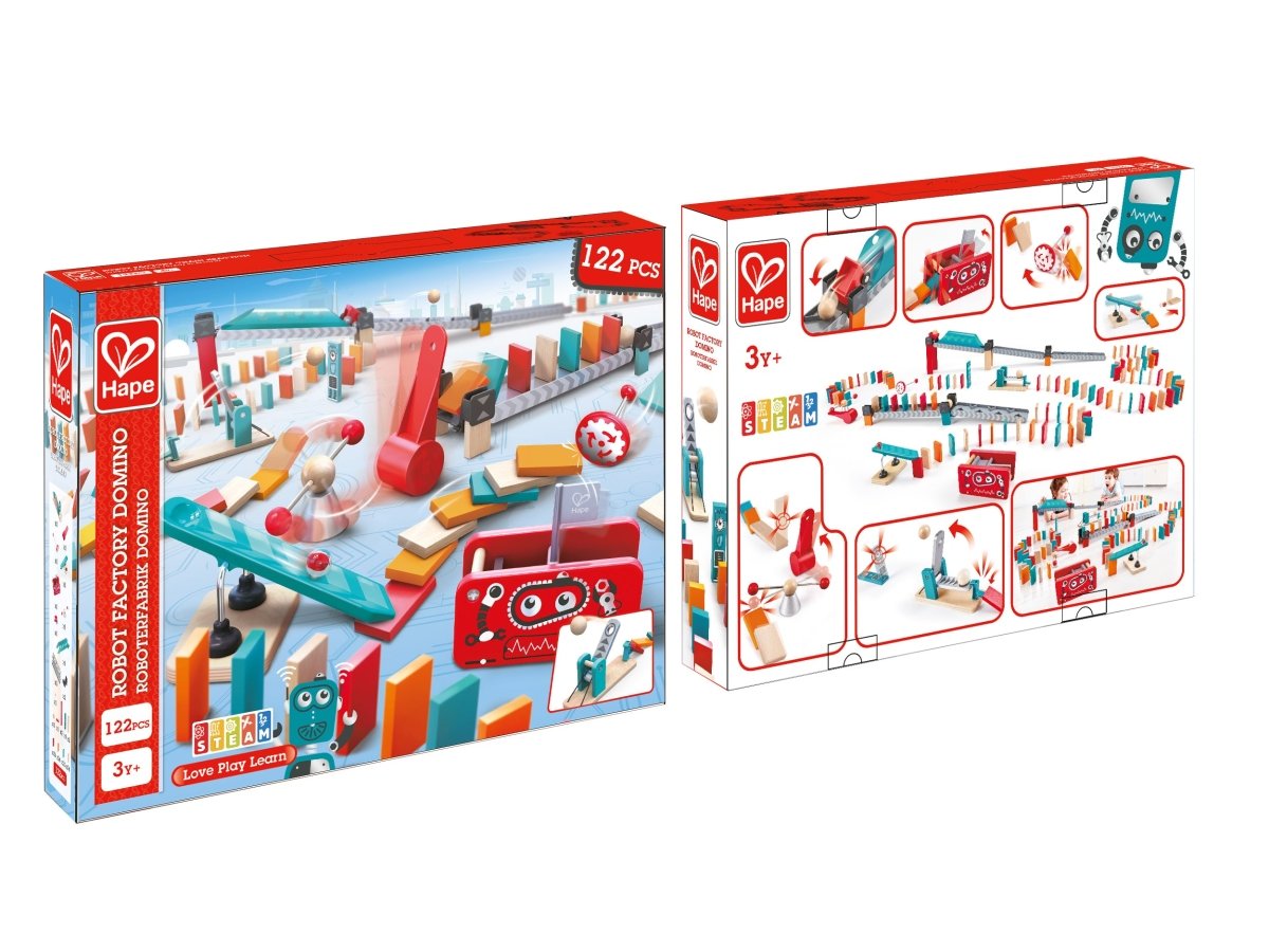 Hape - Robot Factory Domino STEAM Toy Wooden Set - 122pcs - Premium for Kids in Qatar | Toysaro.com