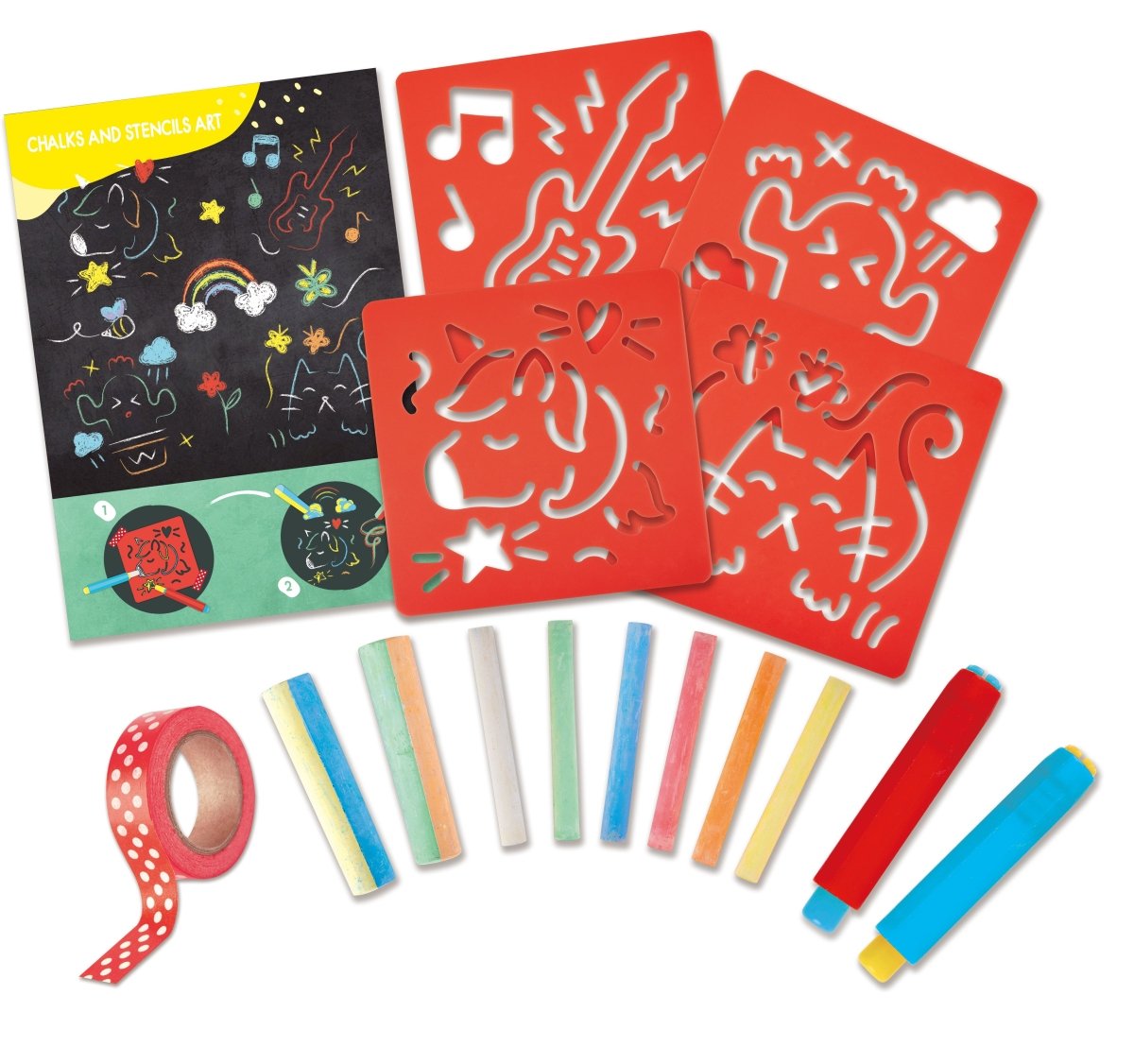 Hape - Colored Chalks & Stencils Art & Craft Set 22pcs - Premium for Kids in Qatar | Toysaro.com