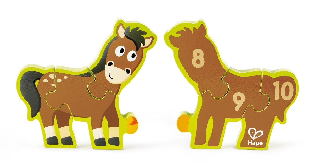 Hape - Double - Sided Numbers & Farm Animal Wooden Jigsaw Puzzle - Premium for Kids in Qatar | Toysaro.com