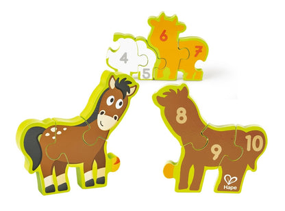 Hape - Double - Sided Numbers & Farm Animal Wooden Jigsaw Puzzle - Premium for Kids in Qatar | Toysaro.com