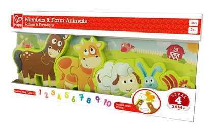 Hape - Double - Sided Numbers & Farm Animal Wooden Jigsaw Puzzle - Premium for Kids in Qatar | Toysaro.com
