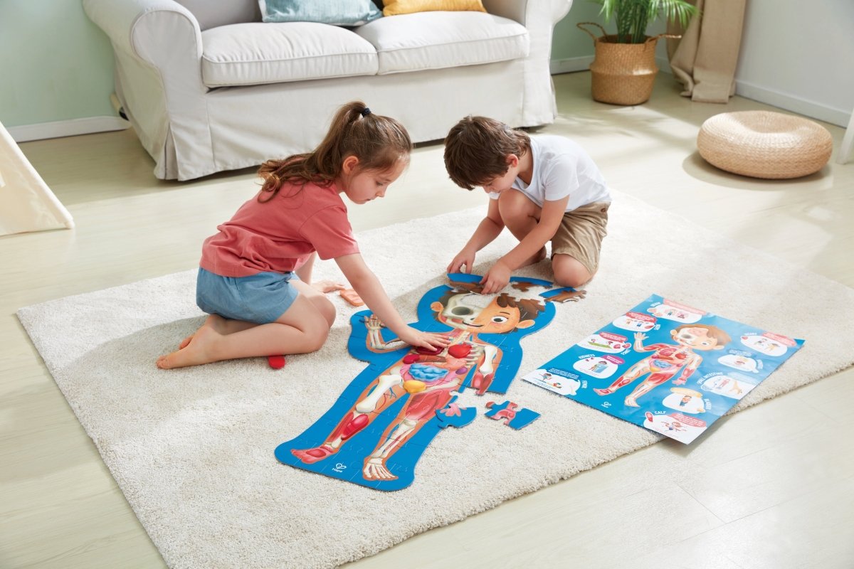Hape Human Body Jigsaw Puzzle 60pcs w/ 10 pcs Wooden Body Parts - Premium for Kids in Qatar | Toysaro.com