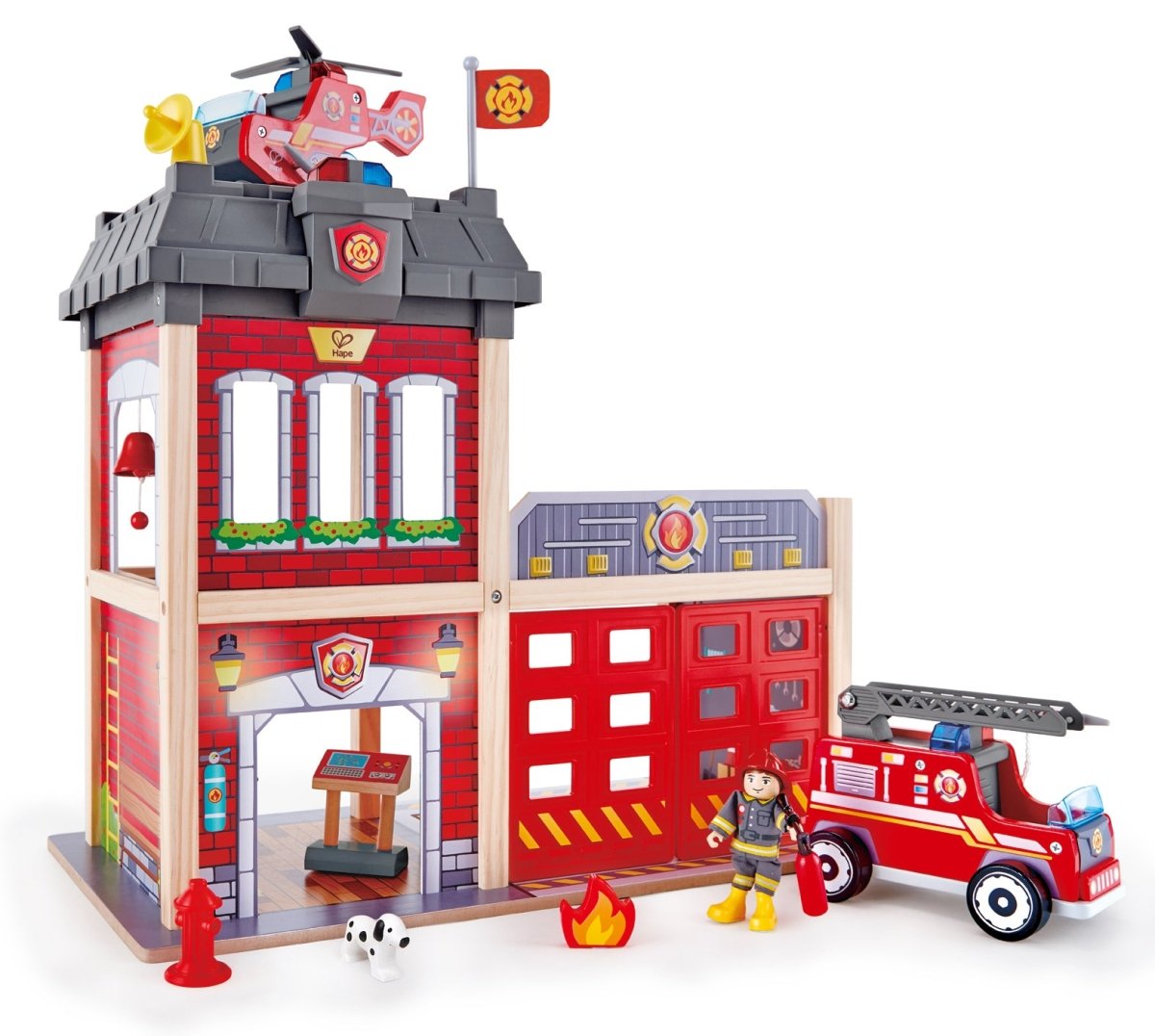 Hape Multi - Level City Fire Station & Fire Engine Toy - Premium for Kids in Qatar | Toysaro.com