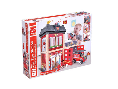 Hape Multi - Level City Fire Station & Fire Engine Toy - Premium for Kids in Qatar | Toysaro.com