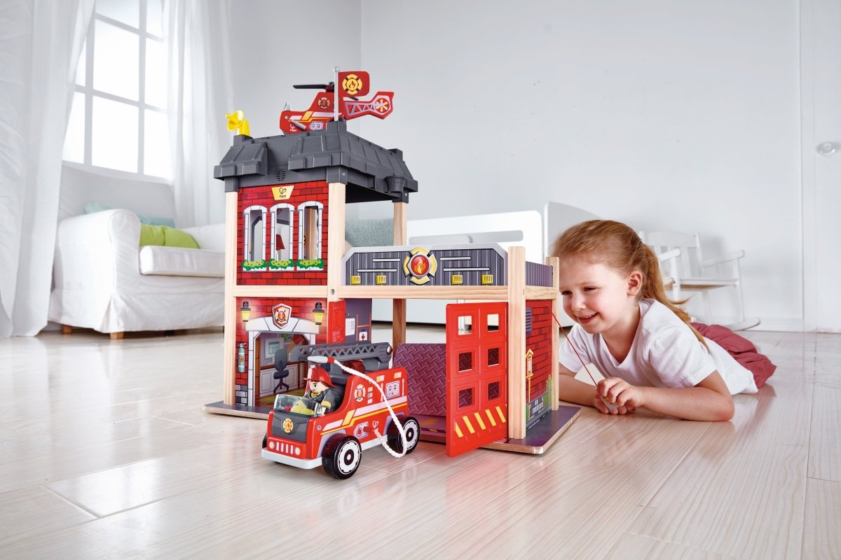 Hape Multi - Level City Fire Station & Fire Engine Toy - Premium for Kids in Qatar | Toysaro.com