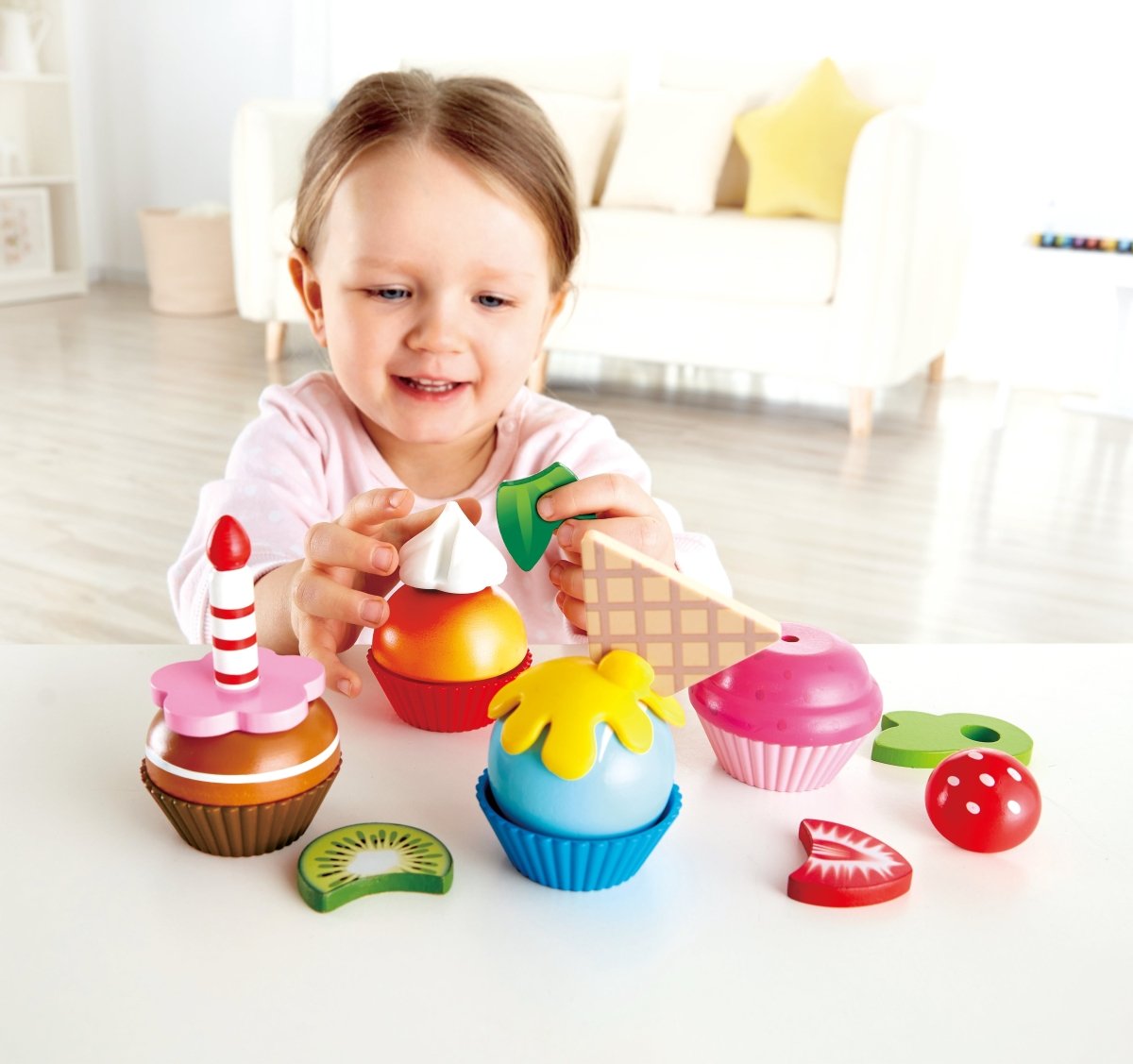 Hape - Wooden Cupcake Playset with Toppings - 18pcs - Premium for Kids in Qatar | Toysaro.com
