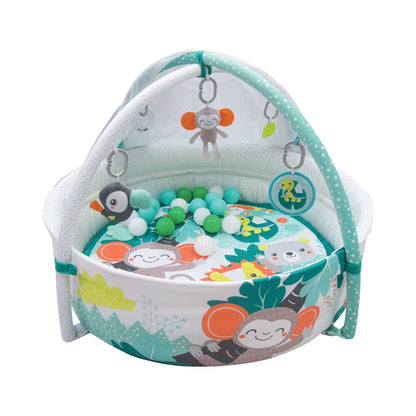 Moon Jungle Friends baby pool mat with mosquito net and 20 balls – activity gym and playmat for babies 0+ months
