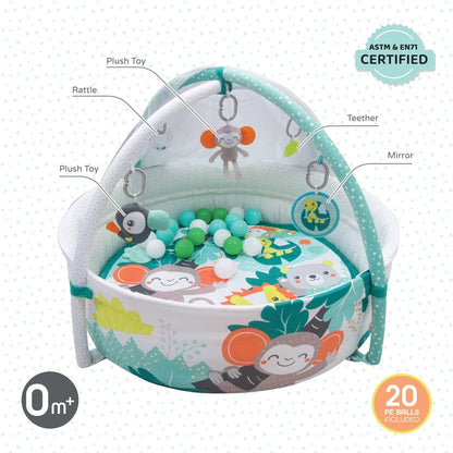 Moon Jungle Friends baby pool mat with mosquito net and 20 balls – activity gym and playmat for babies 0+ months