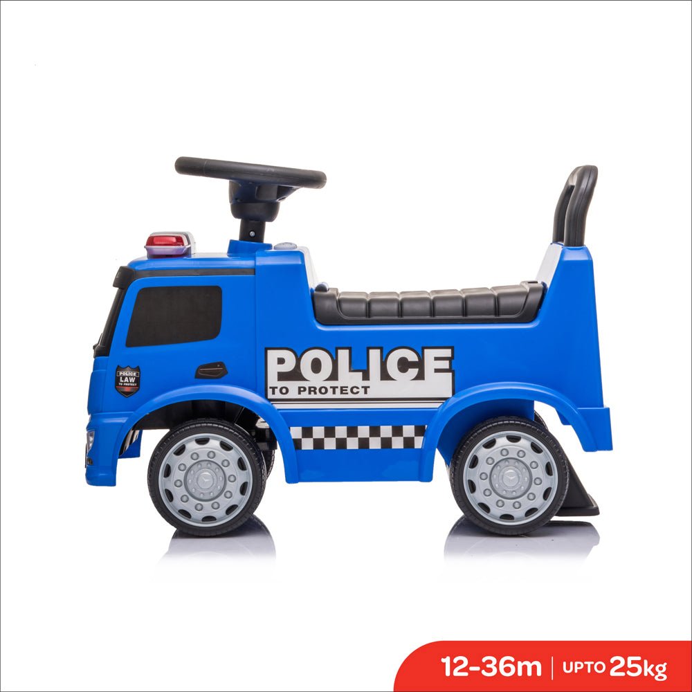 Moon blue Mercedes Benz police licensed ride-on toy – foot-to-floor ride for toddlers 12–36 months in Qatar