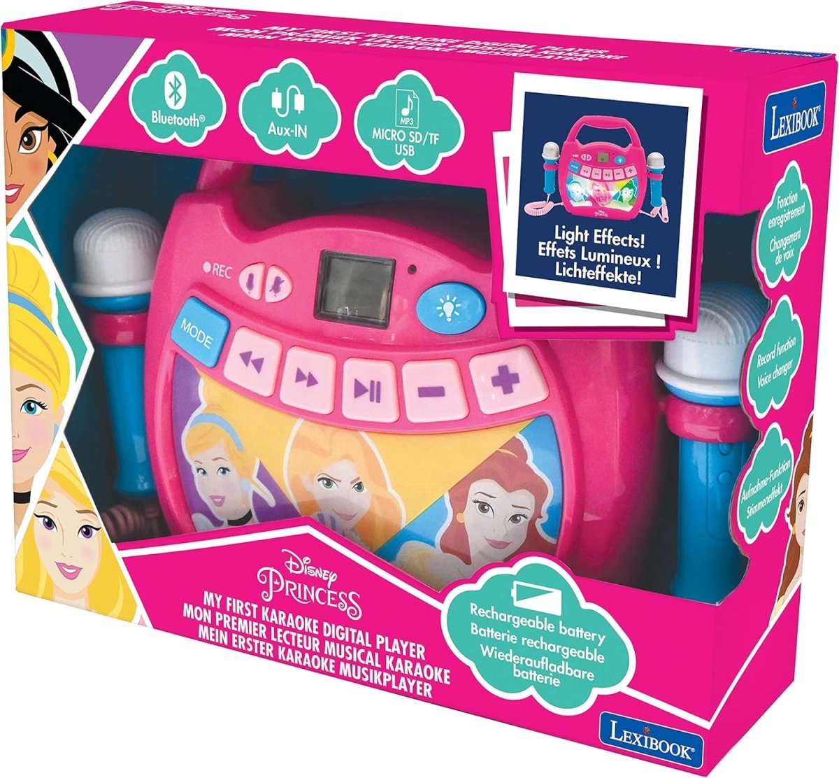 PRINCESS BLUETOOTH SPEAKER WITH LIGHTS AND MICS AND RECHARGABLE BATTERY. - Premium for Kids in Qatar | Toysaro.com
