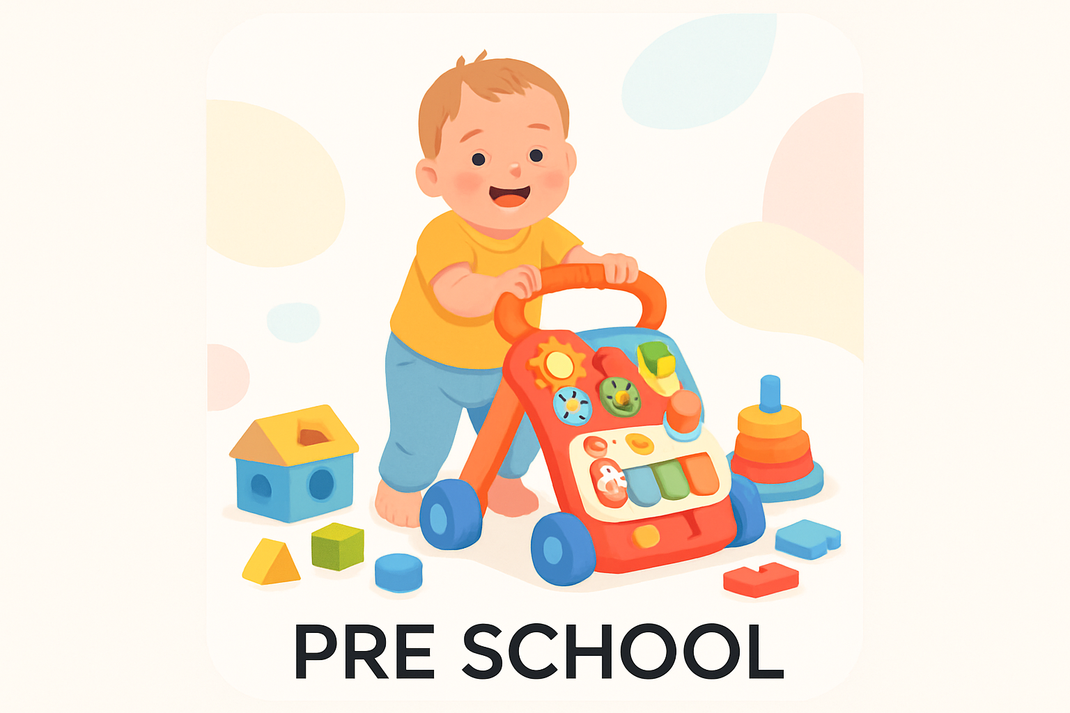 Pre School category image featuring a happy toddler with educational toys