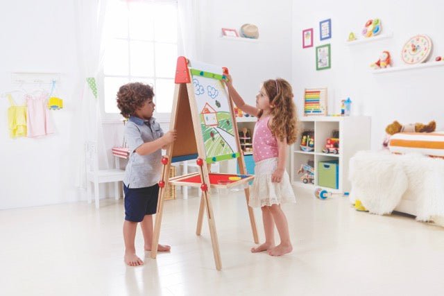 Hape Magnetic All - in - 1 Double Sided Standing Easel - Premium for Kids in Qatar | Toysaro.com